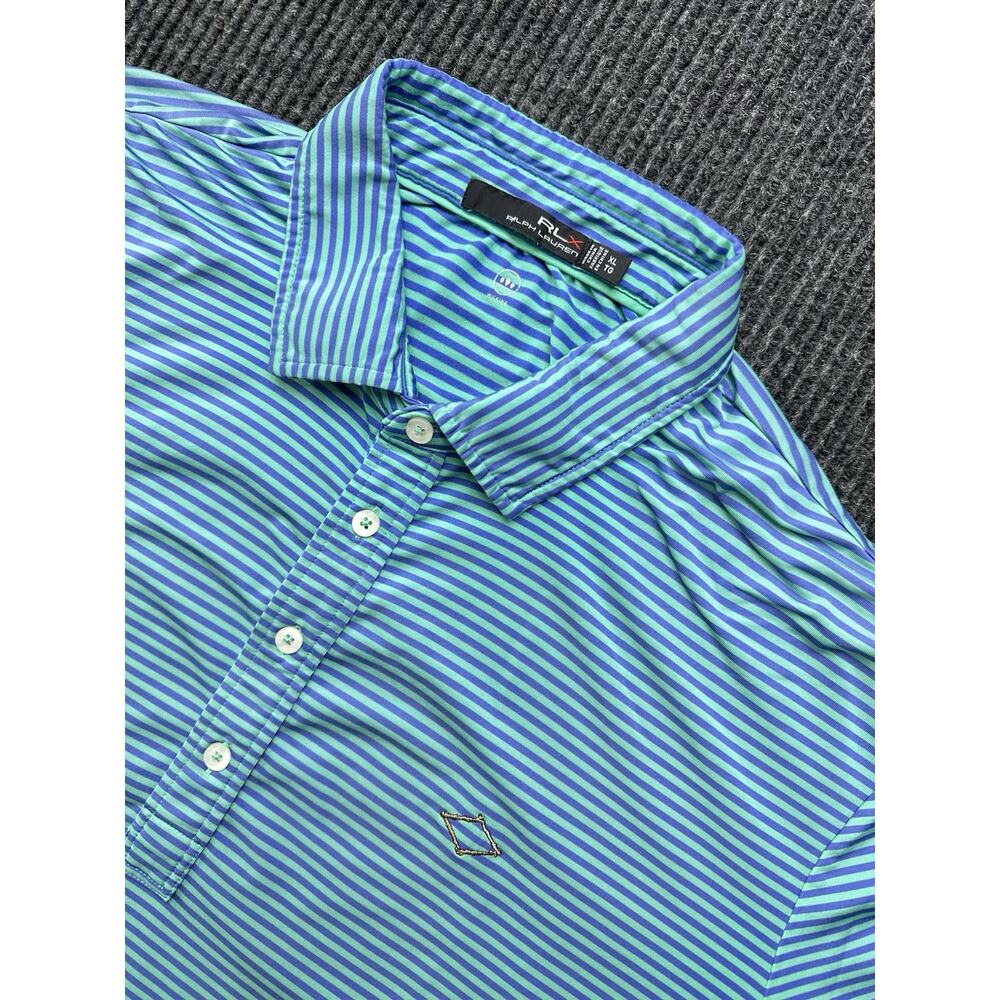 RLX Ralph Lauren Polo Shirt Adult XL Blue Green Stretch Golf Performance Mens